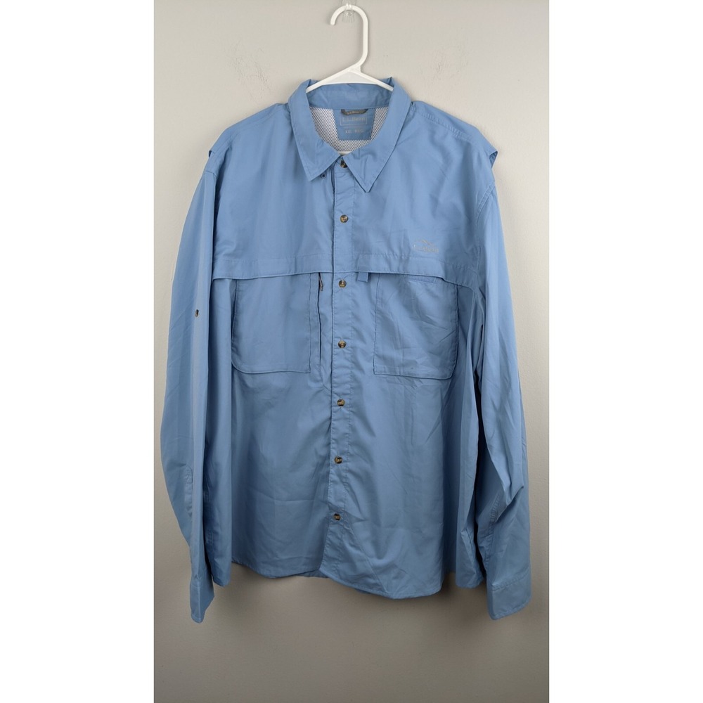 L.L.β Bean Men's XXL Blue NylonβBlend Vented Fishing Shirt β Outdoor Utility - Picture 3 of 16